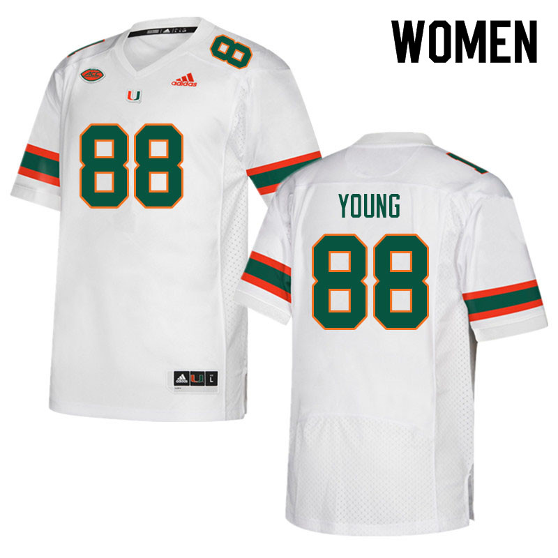 Women #88 Colbie Young Miami Hurricanes College Football Jerseys Sale-White - Click Image to Close